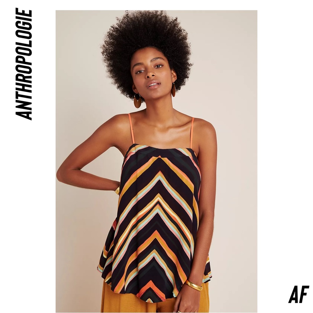 Anthropologie Striped Chevron Cami Top in Black, Orange, Yellow